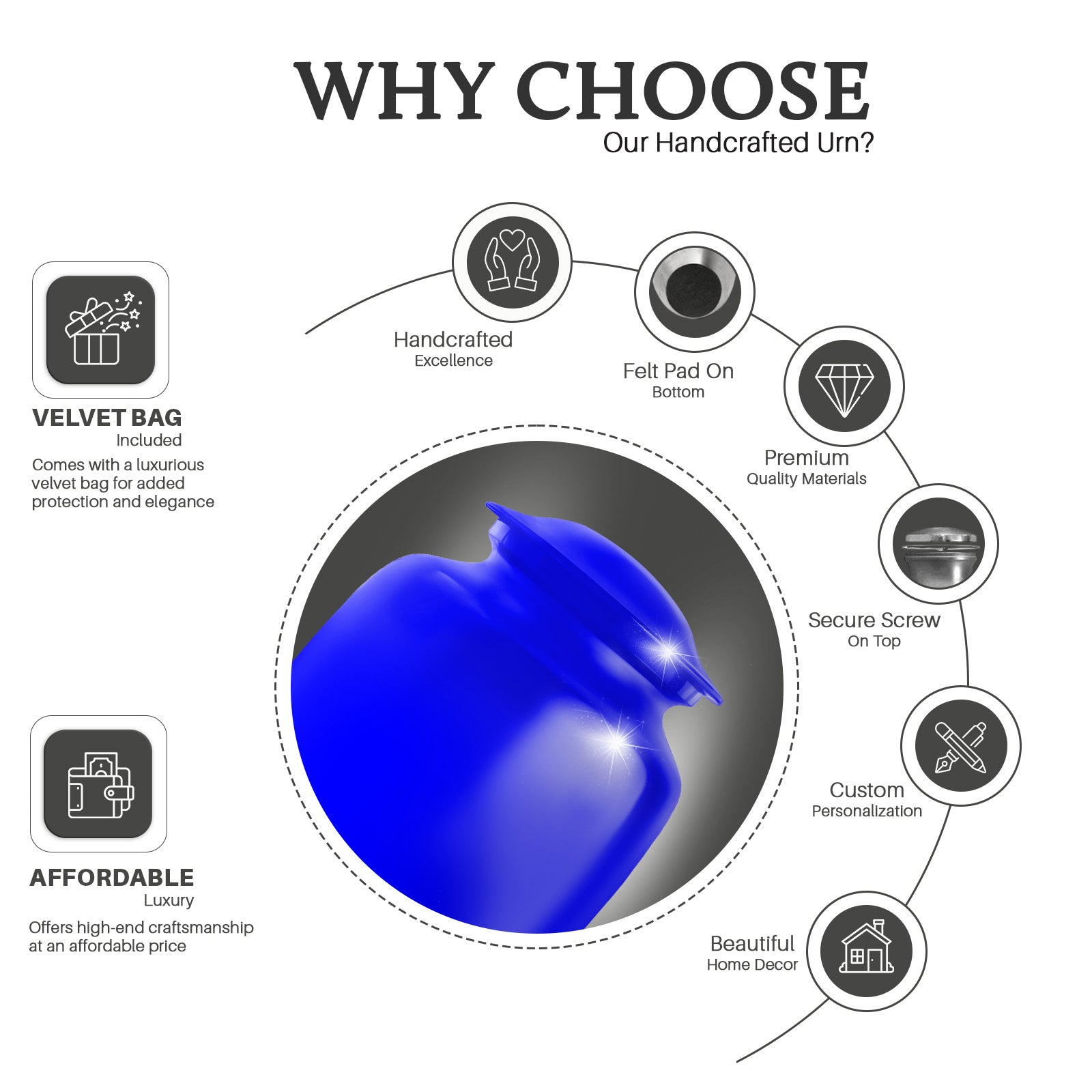 Plain Blue Cremation Custom Urn For Ashes - Large 10"