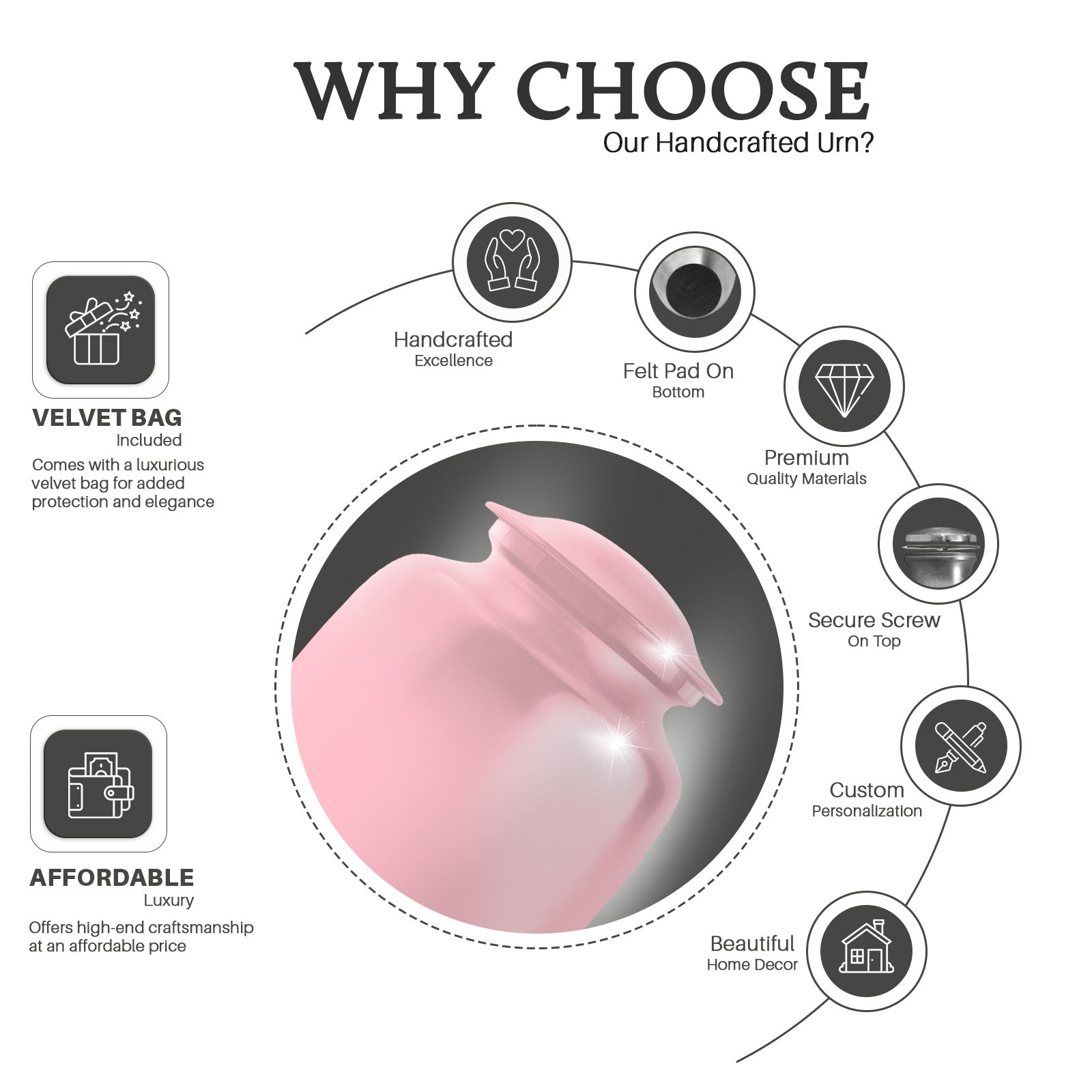 Pink Plain Custom Cremation Urn for Ashes - Plain Personalized Memorial Urn