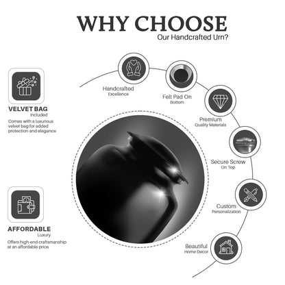 Black Personalized Artistic Cremation Urn for Human Ashes - 10-inch, 200 cu in - Yatskia