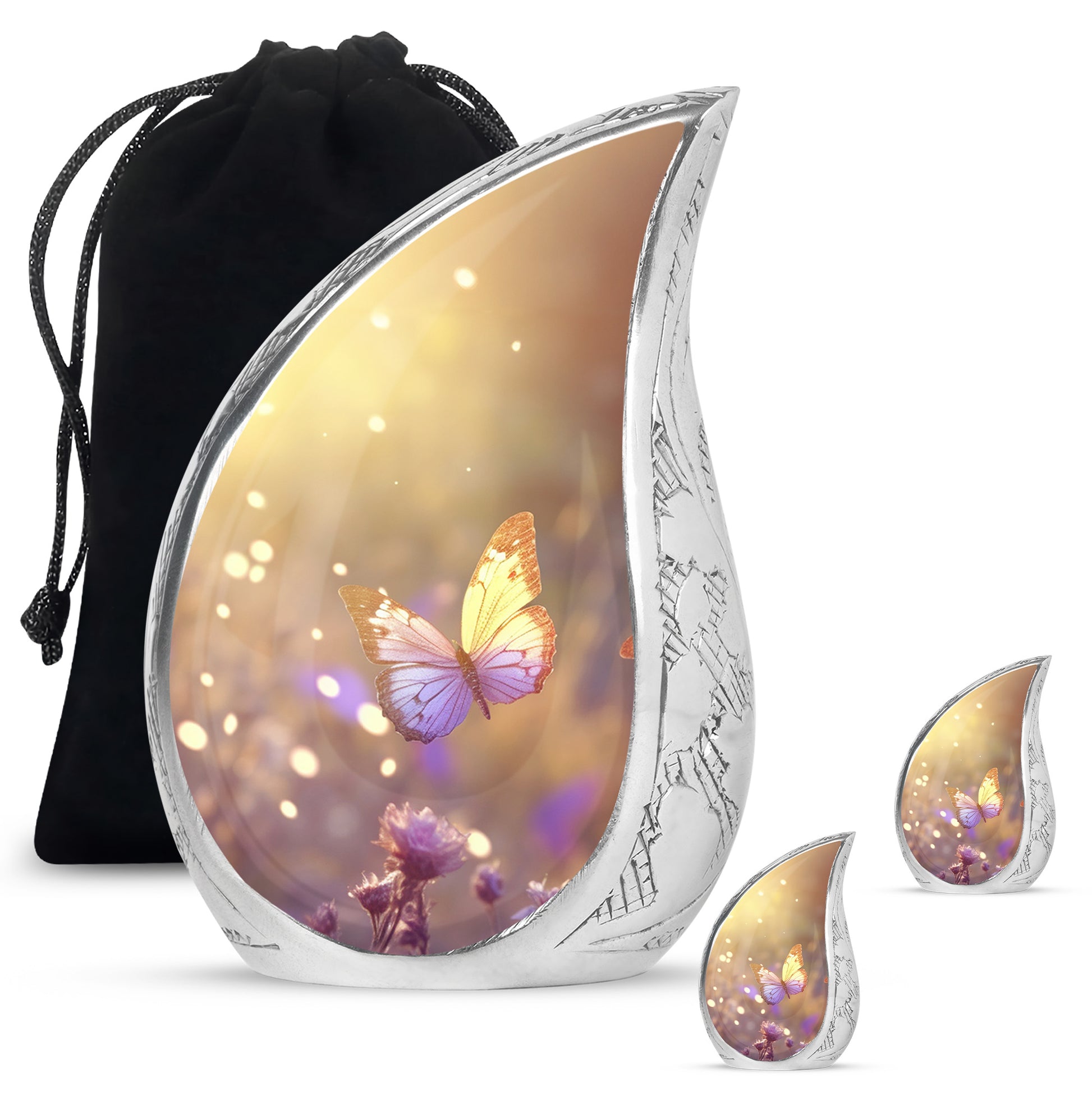 purple Butterfly & flower Urn - Sunset Memorial Urn For Funeral