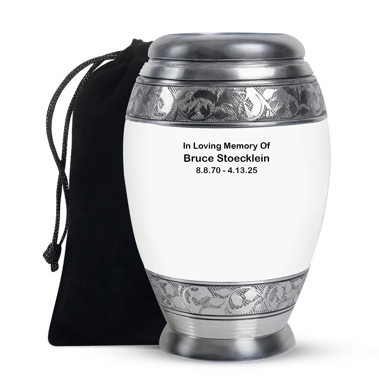White Custom Urn for Ashes – Personalized Adult Urn
