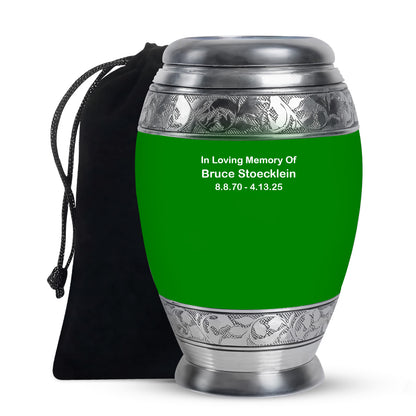 Green Personalized Artistic Memorial Urn for Adults - 10-inch, 200 cu in - Yatskia