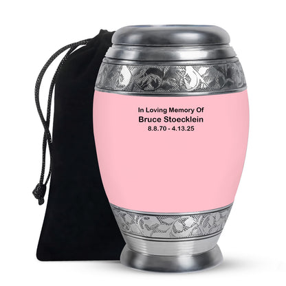 Pink Personalized Artistic Cremation Urn for Human Ashes - 10-inch, 200 cu in - Yatskia