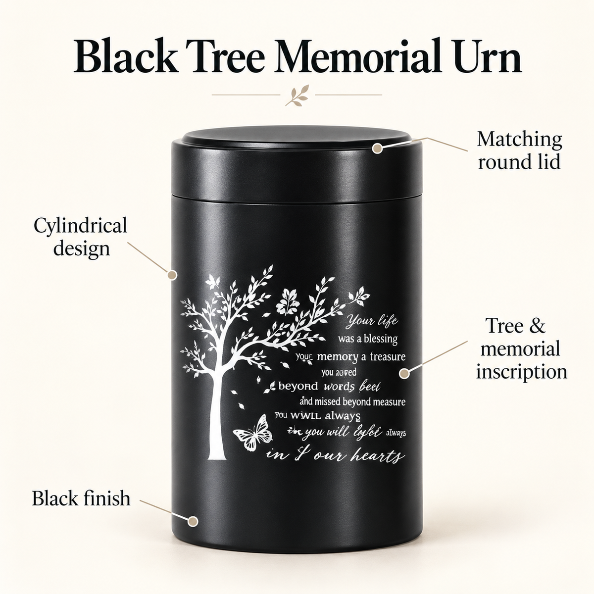 Black Stainless Steel Memorial Keepsake Urn