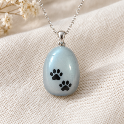 Double Paw Print Urn Necklace for Pet Ashes