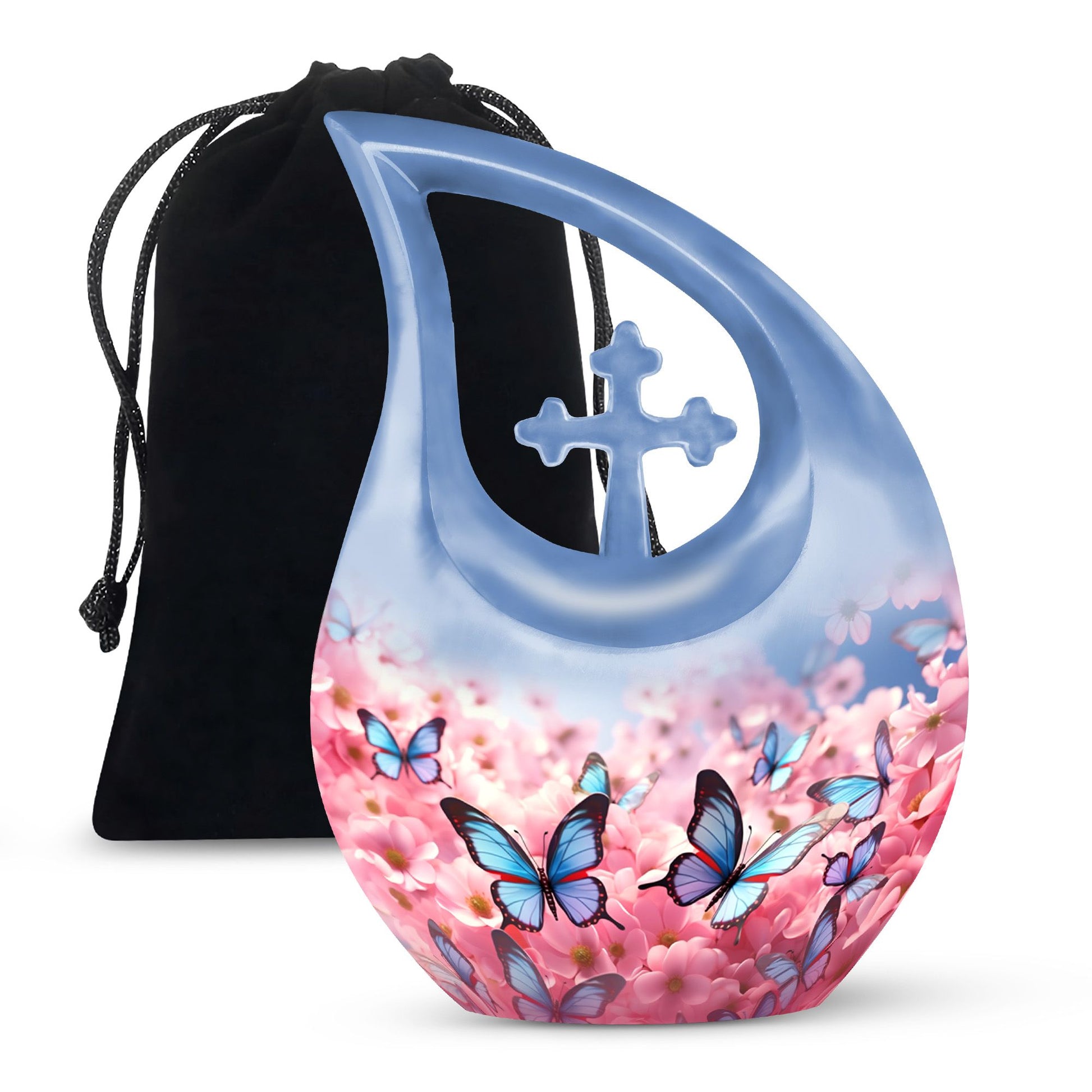 10-inch Butterfly Urn with Cross Drop design and Customization option, ideal as memorial and Cremation Urn