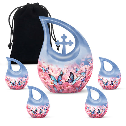 Blue Personalized Butterfly Keepsake Urn for Human Ashes - 10-inch, 200 cu in - Yatskia