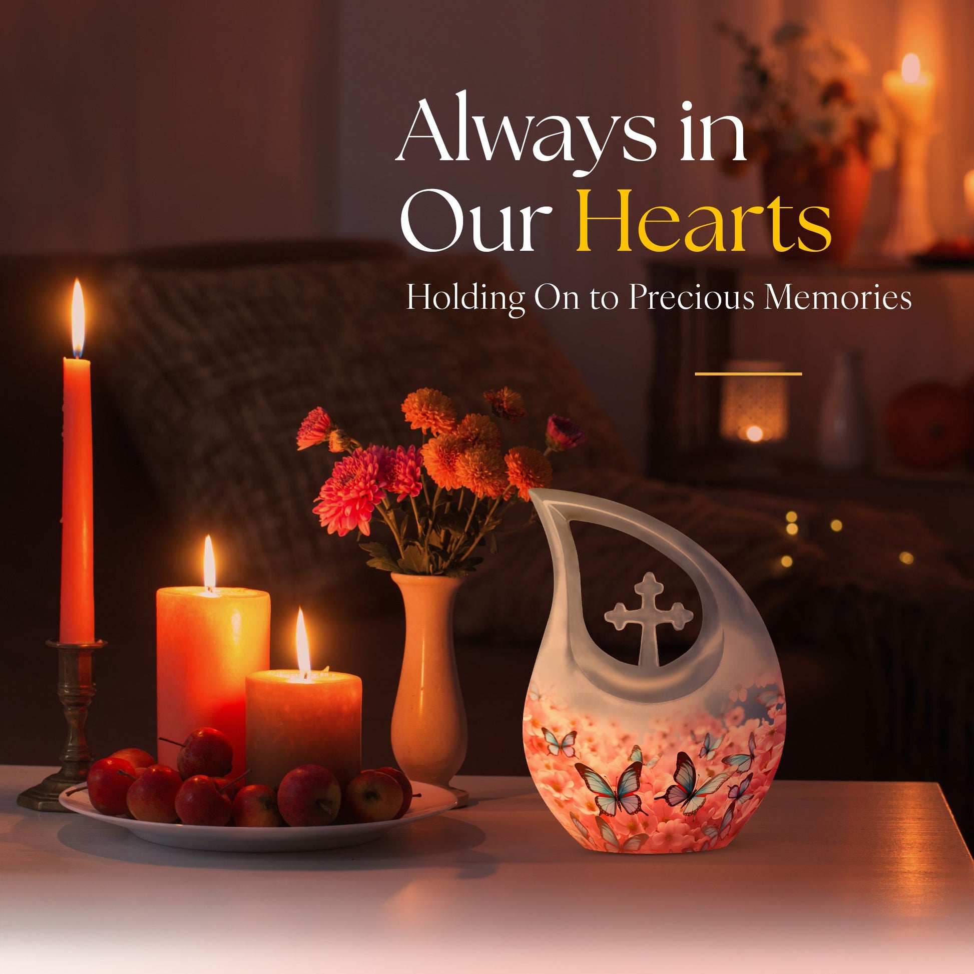 10-inch Butterfly Urn with Cross Drop design and Customization option, ideal as memorial and Cremation Urn