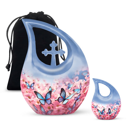 10-inch Butterfly Urn with Cross Drop design and Customization option, ideal as memorial and Cremation Urn