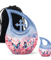 Pink Floral Decorative Urn For Human Ashes - Blue Butterfly Keepsake Urns