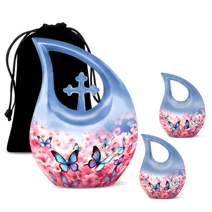 Blue Personalized Butterfly Keepsake Urn for Human Ashes - 10-inch, 200 cu in - Yatskia