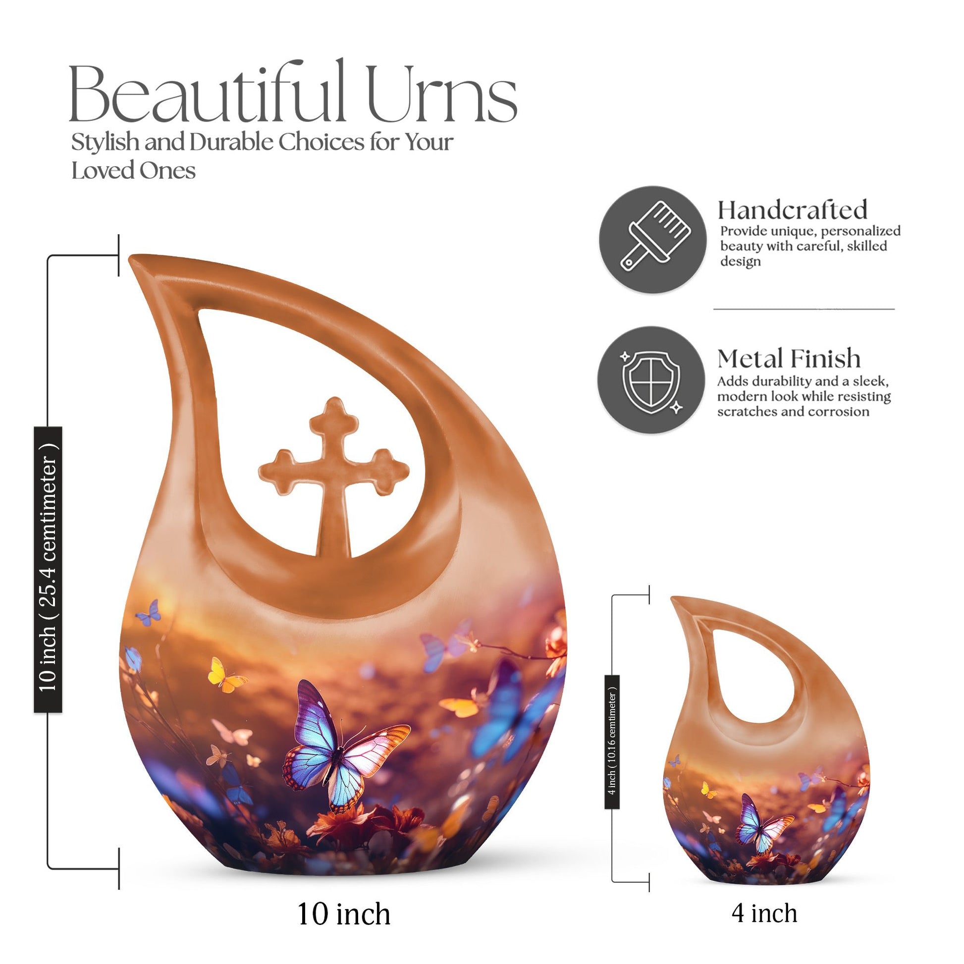 10-inch Butterfly Urn, Cross Drop design,