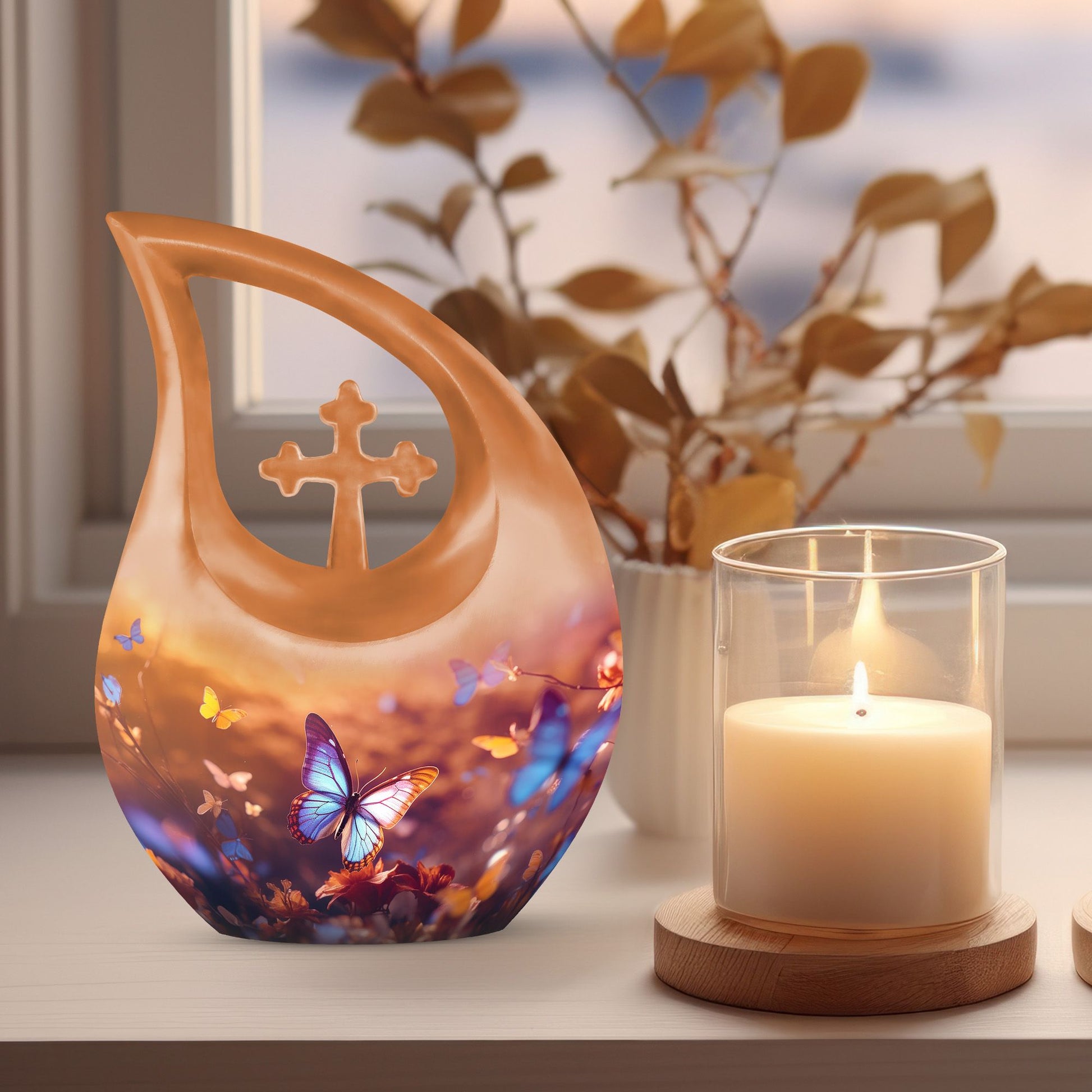 10-inch Butterfly Urn, Cross Drop design,