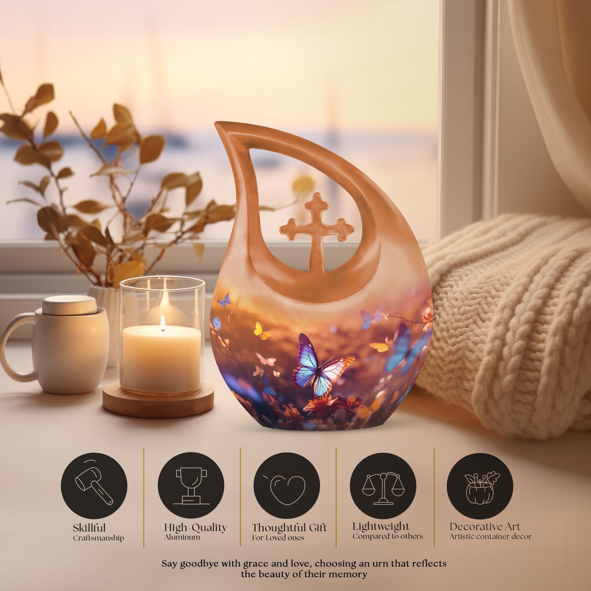 10-inch Butterfly Urn, Cross Drop design,