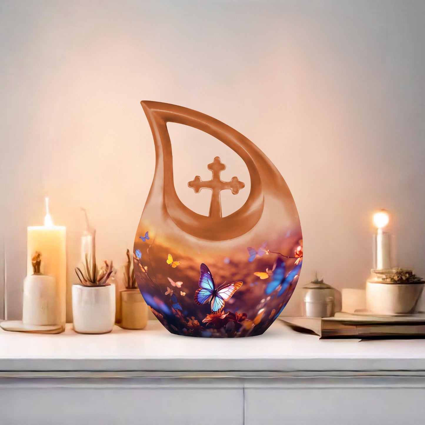 10-inch Butterfly Urn, Cross Drop design,