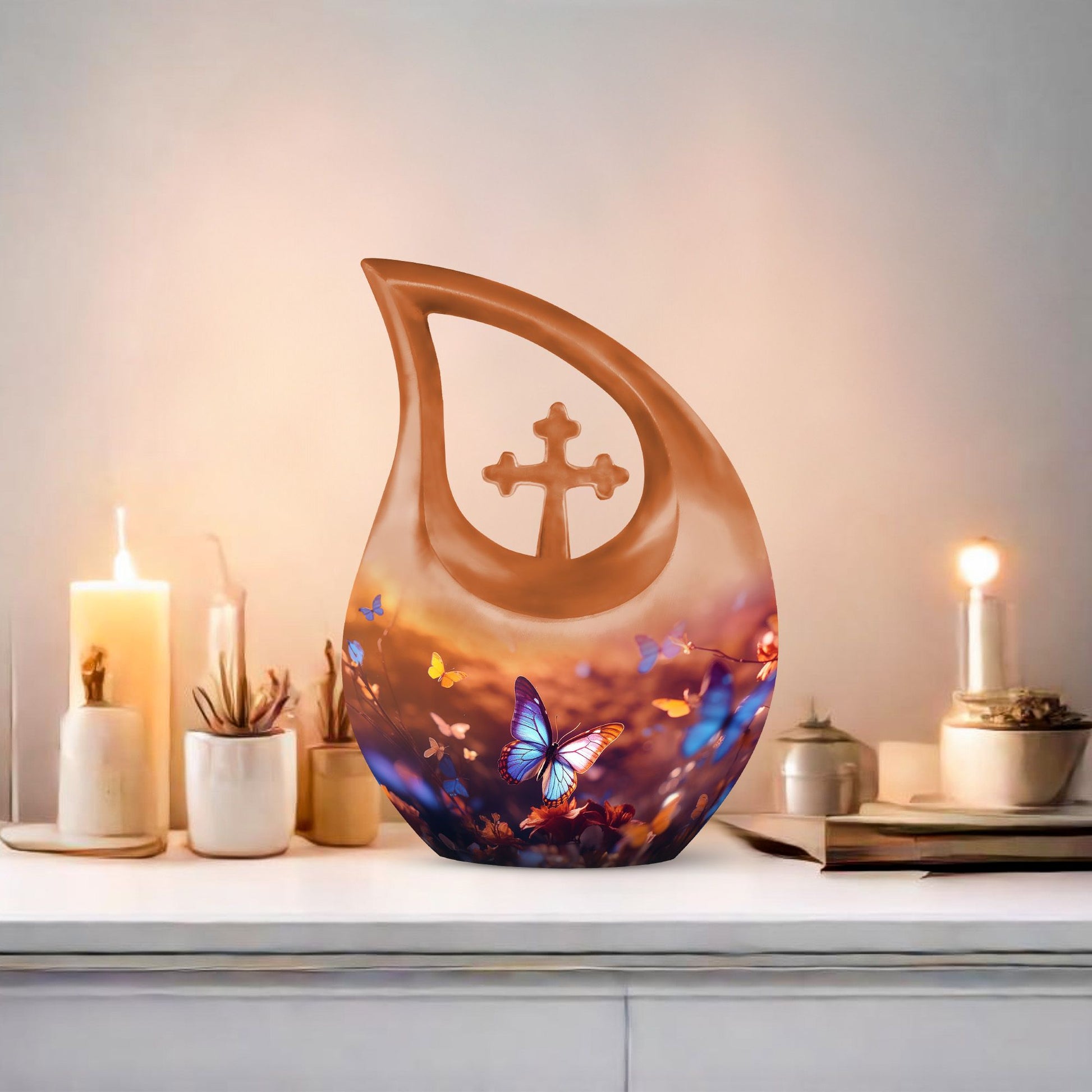 10-inch Butterfly Urn, Cross Drop design,
