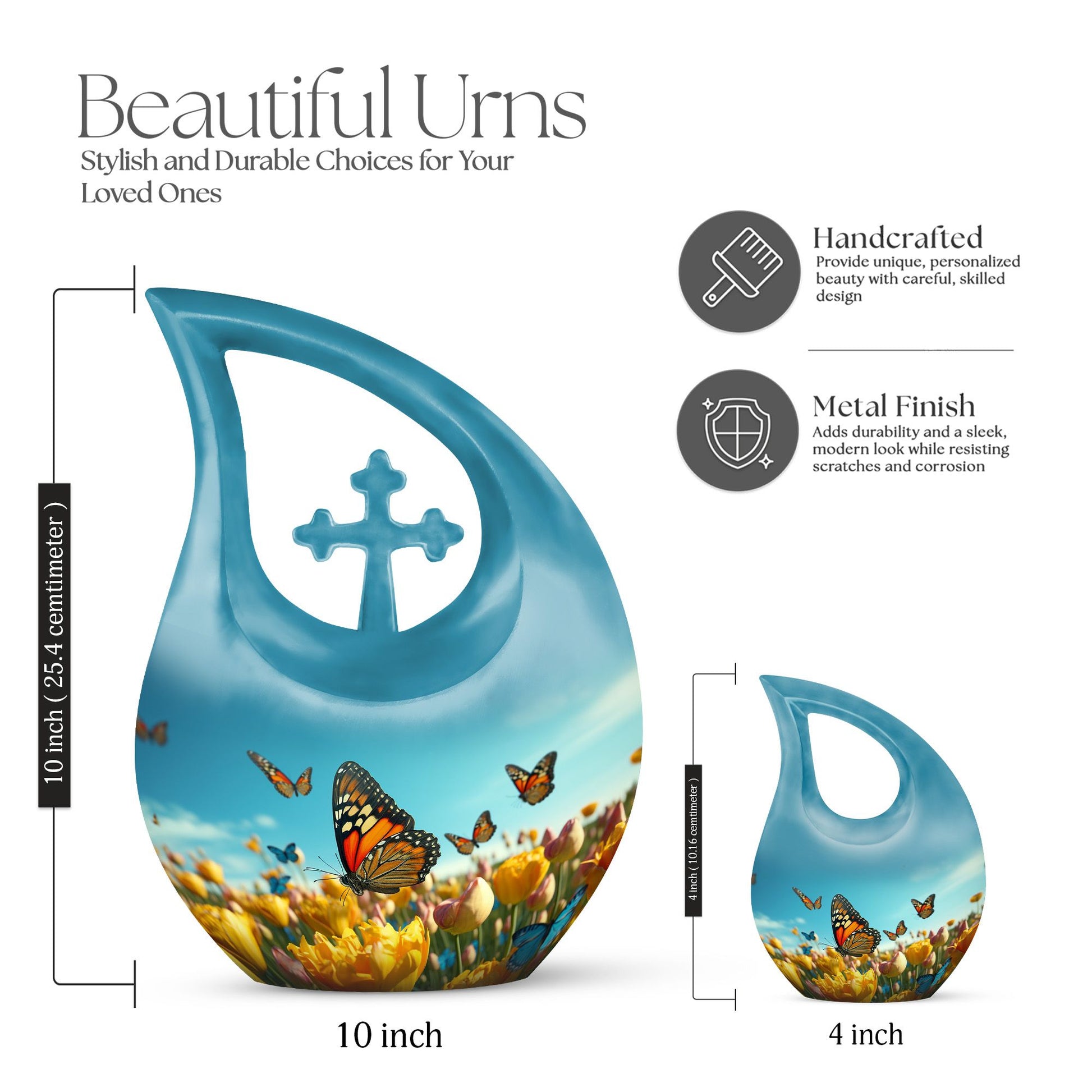 10-inch Butterfly Themed Aluminium Cremation Box 