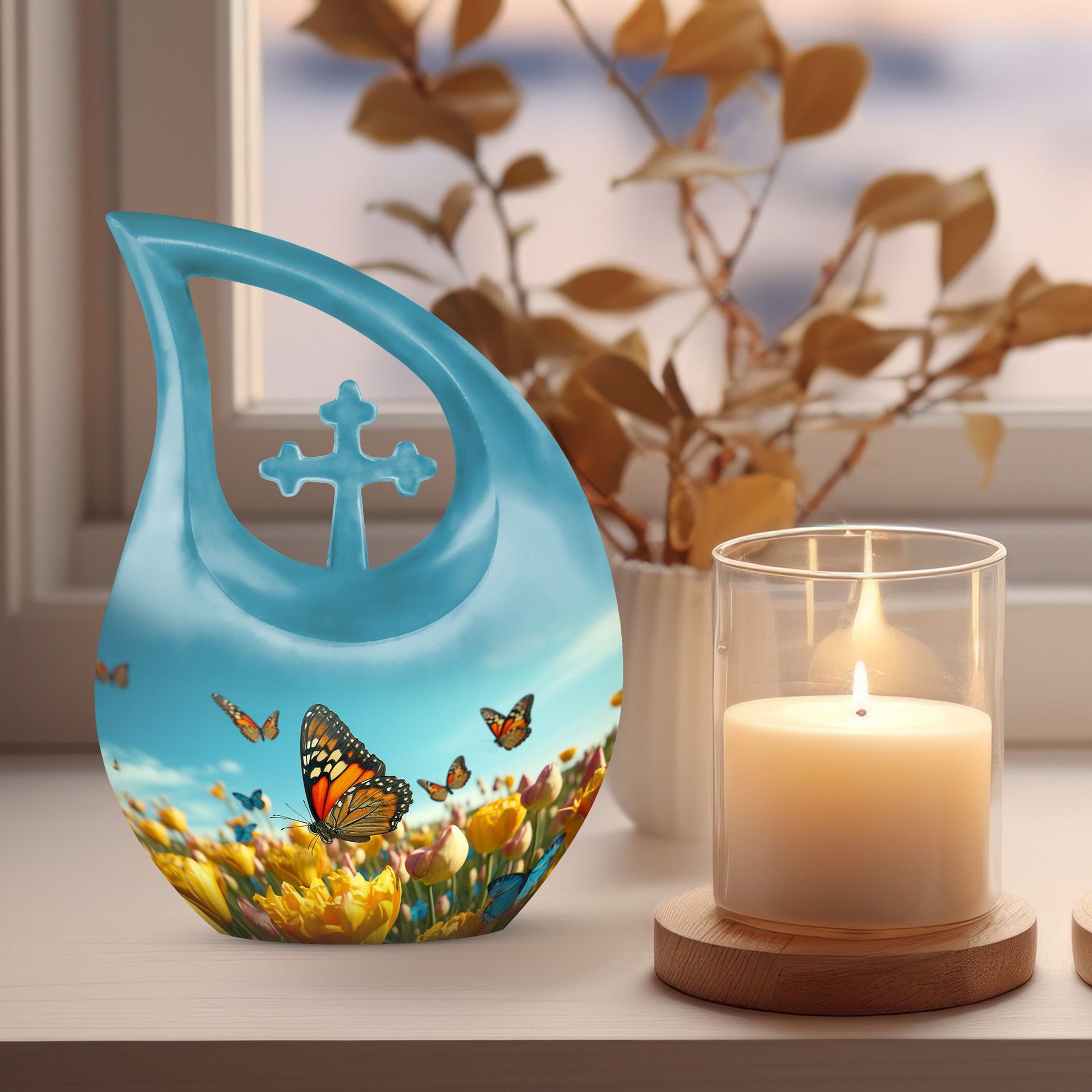 10-inch Butterfly Themed Aluminium Cremation Box 