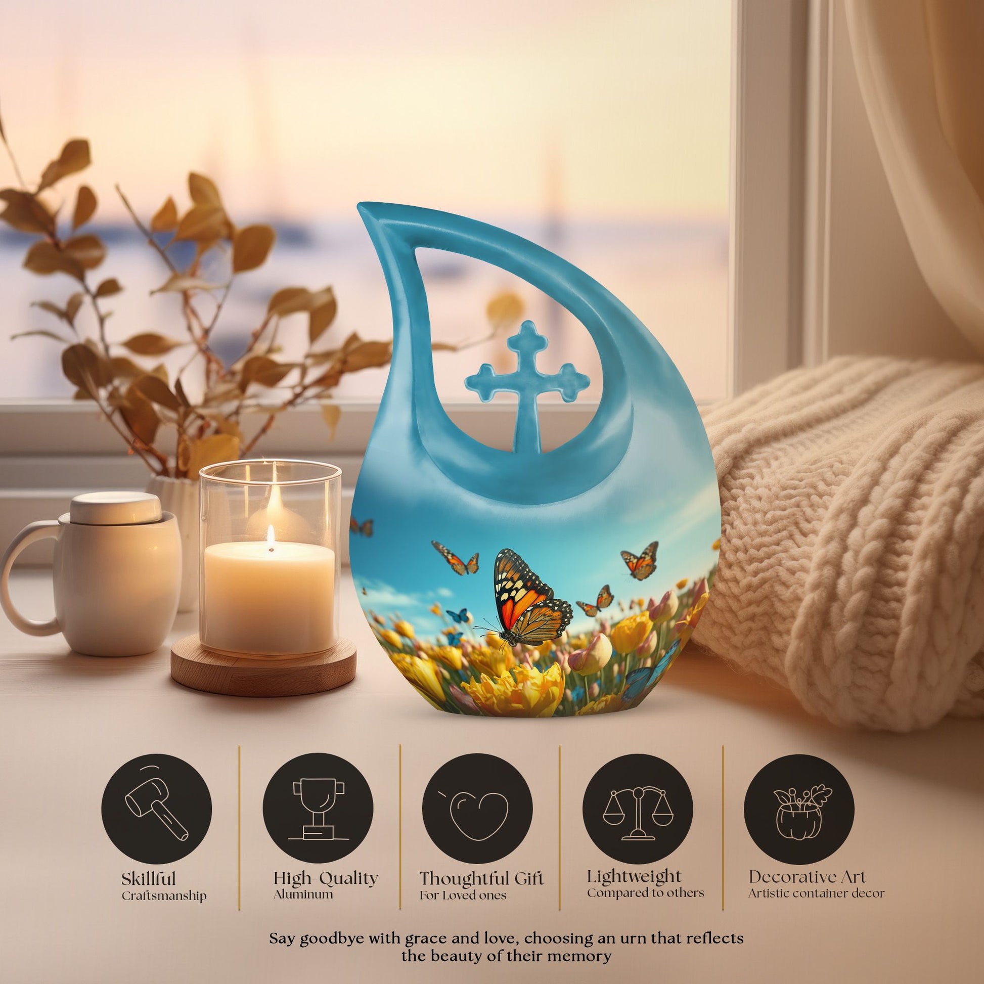 10-inch Butterfly Themed Aluminium Cremation Box 