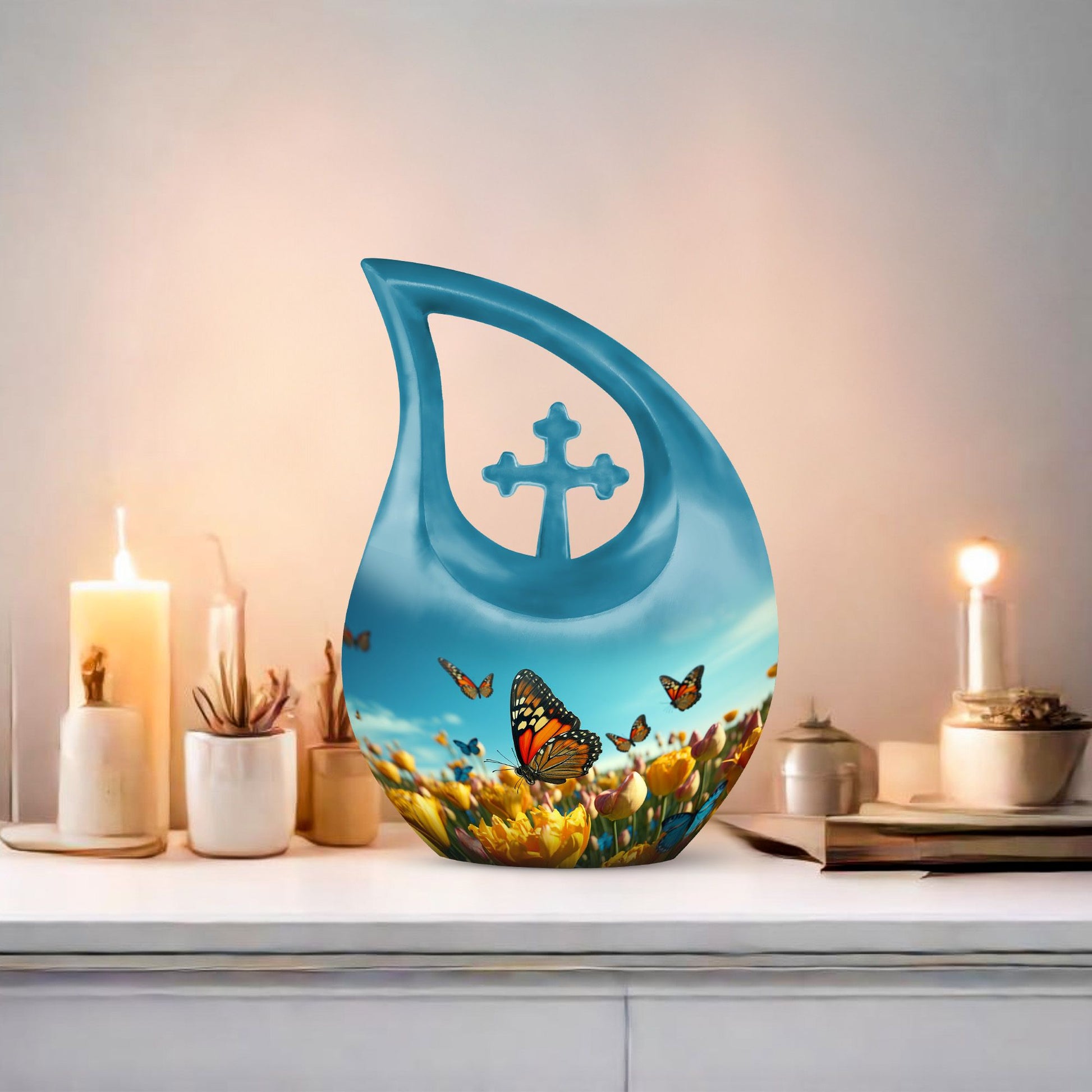 10-inch Butterfly Themed Aluminium Cremation Box 