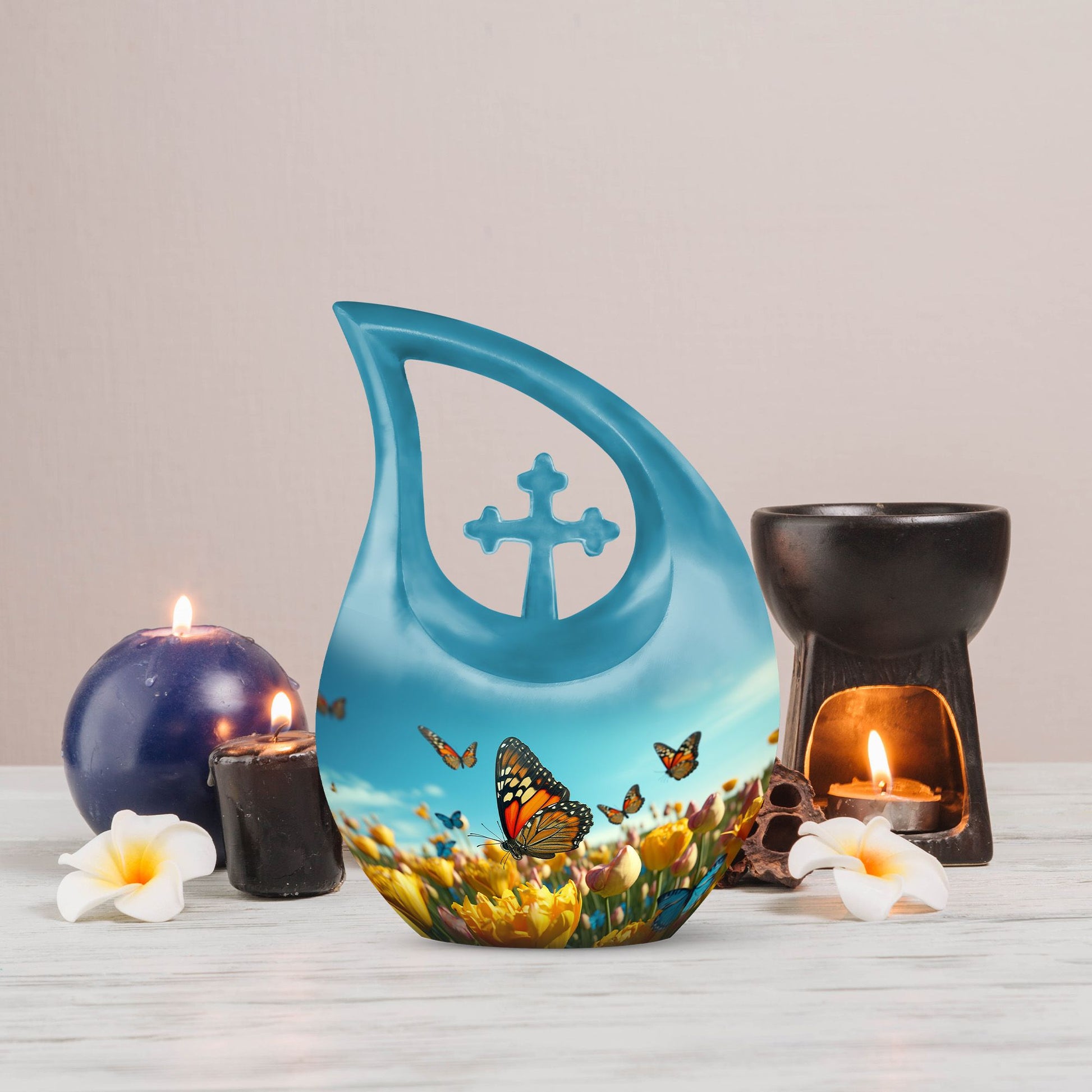 10-inch Butterfly Themed Aluminium Cremation Box 