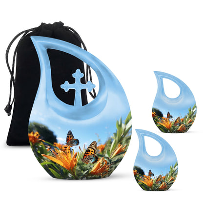 10 Inch Aluminium Butterfly Urn with Cross Drop 