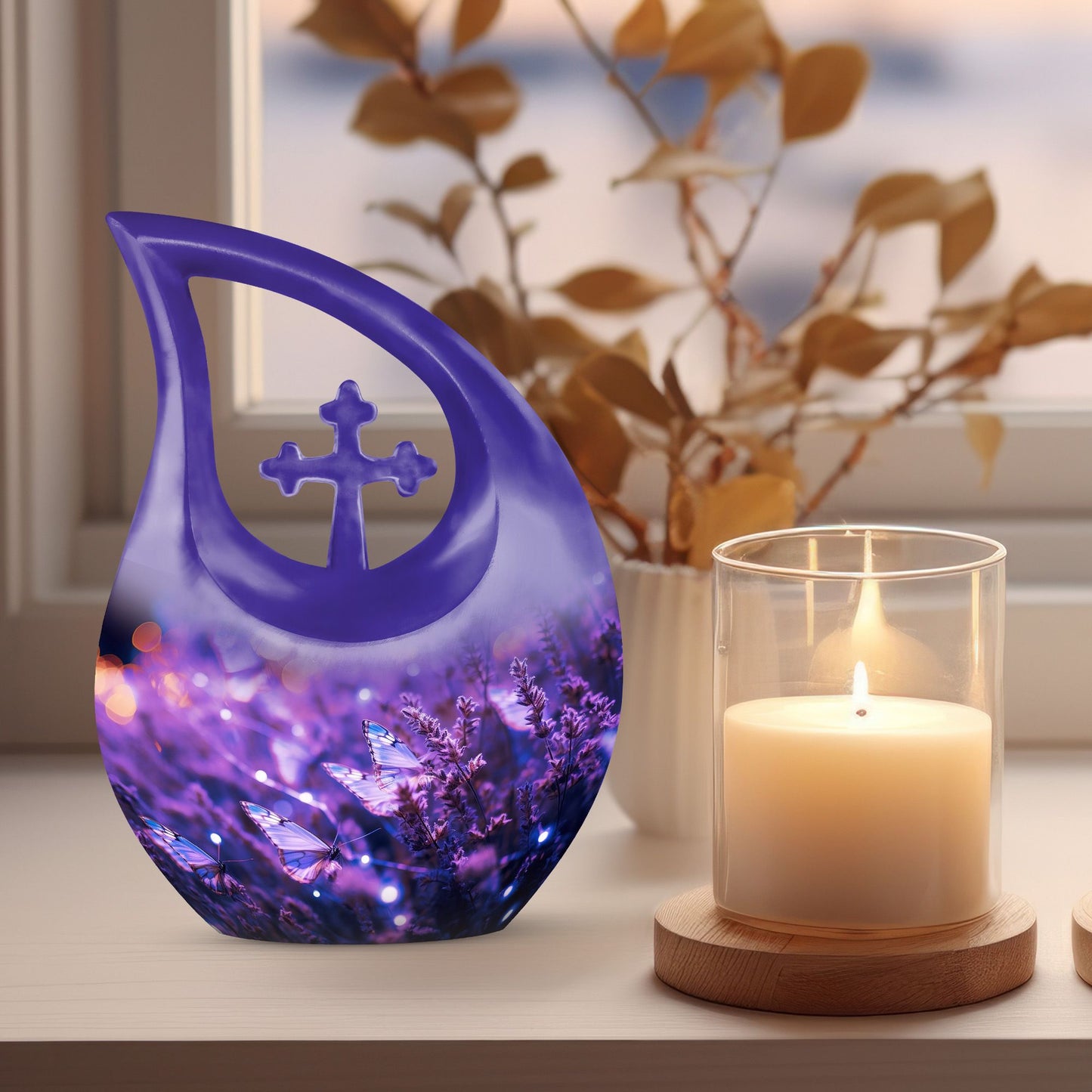 10-inch Butterfly Theme Cross Drop Memorial 