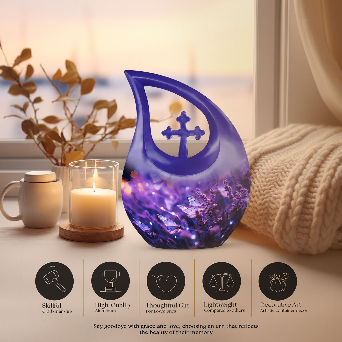 10-inch Butterfly Theme Cross Drop Memorial 