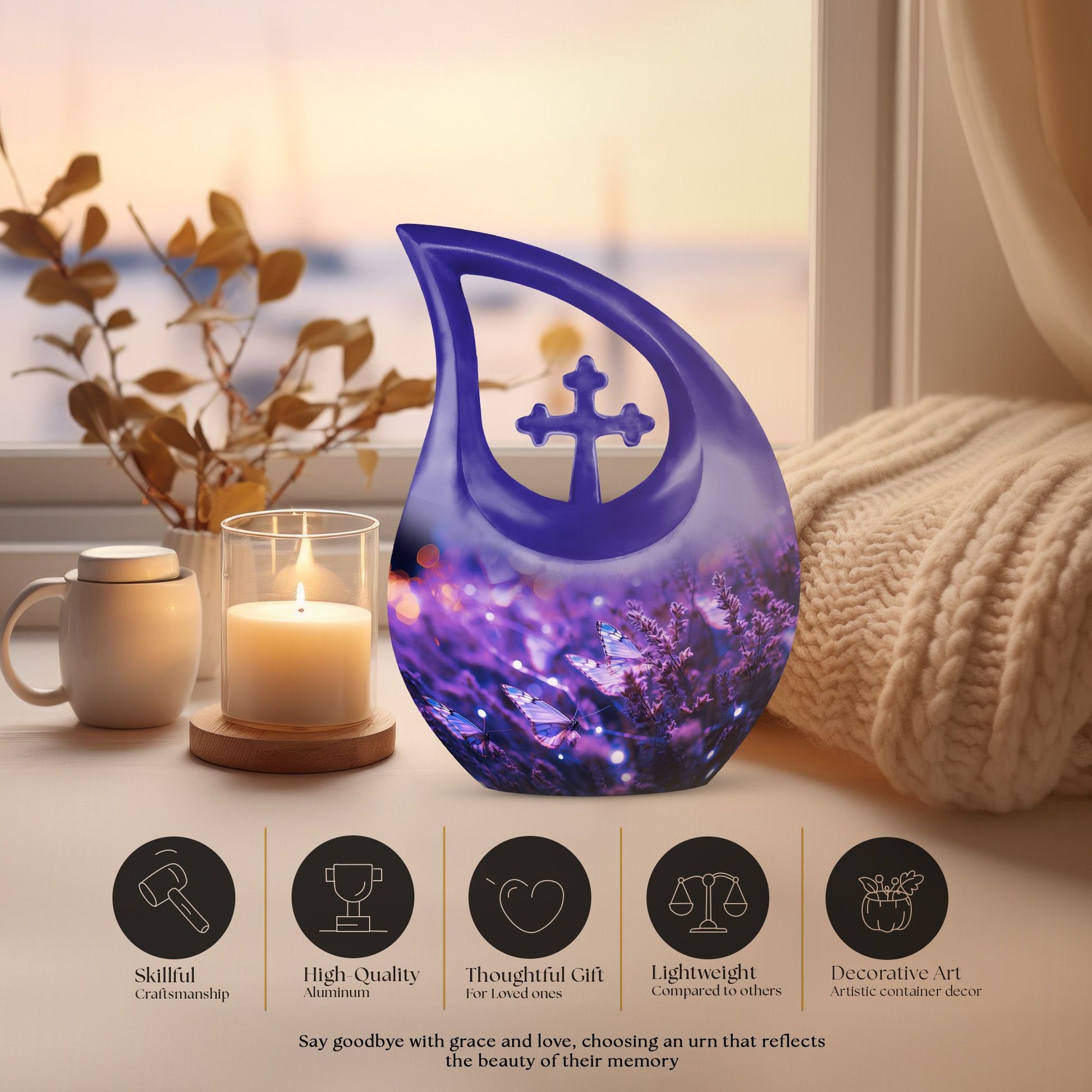 10-inch Butterfly Theme Cross Drop Memorial 