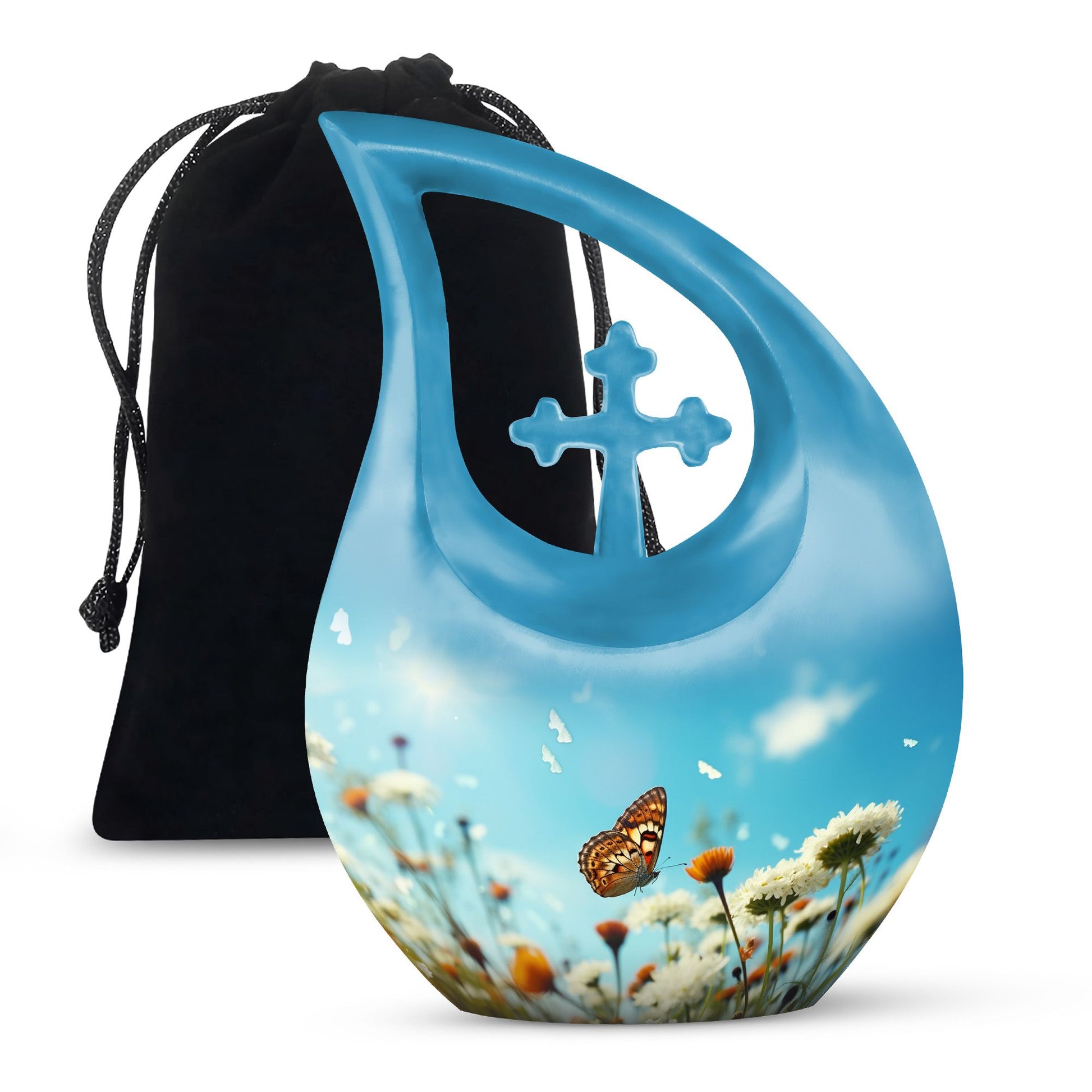 10-inch Butterfly Urn with Cross Drop 