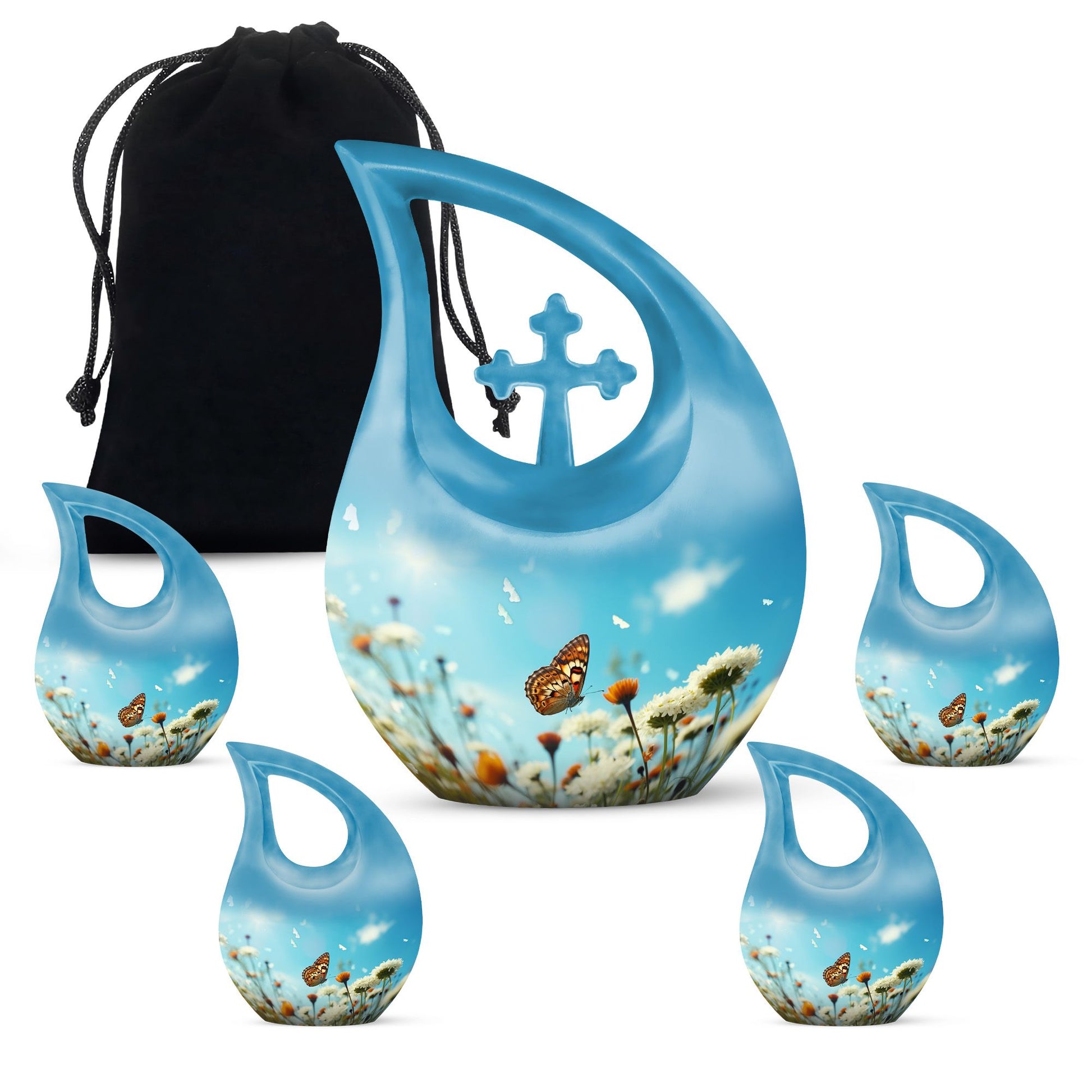 10-inch Butterfly Urn with Cross Drop 