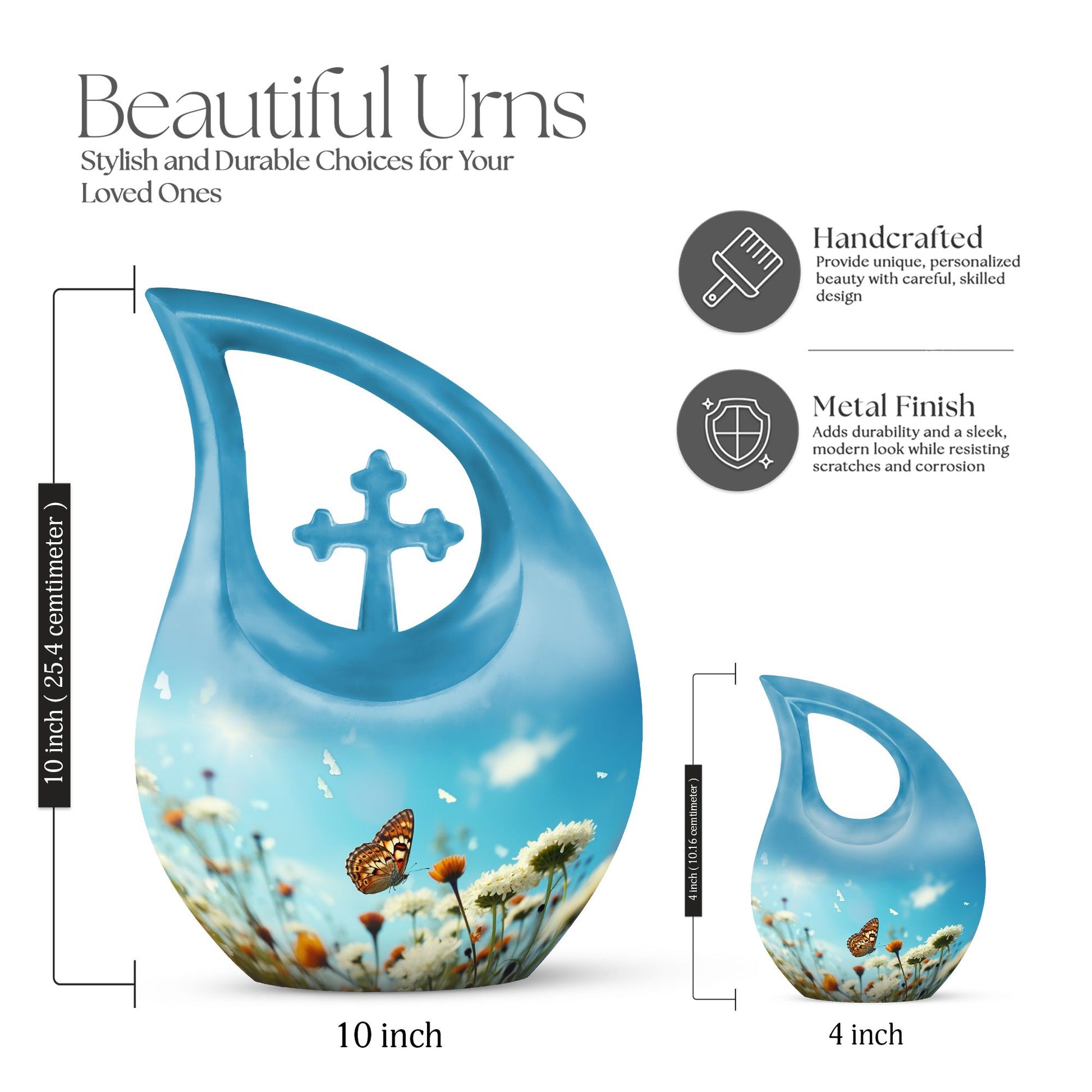 10-inch Butterfly Urn with Cross Drop 