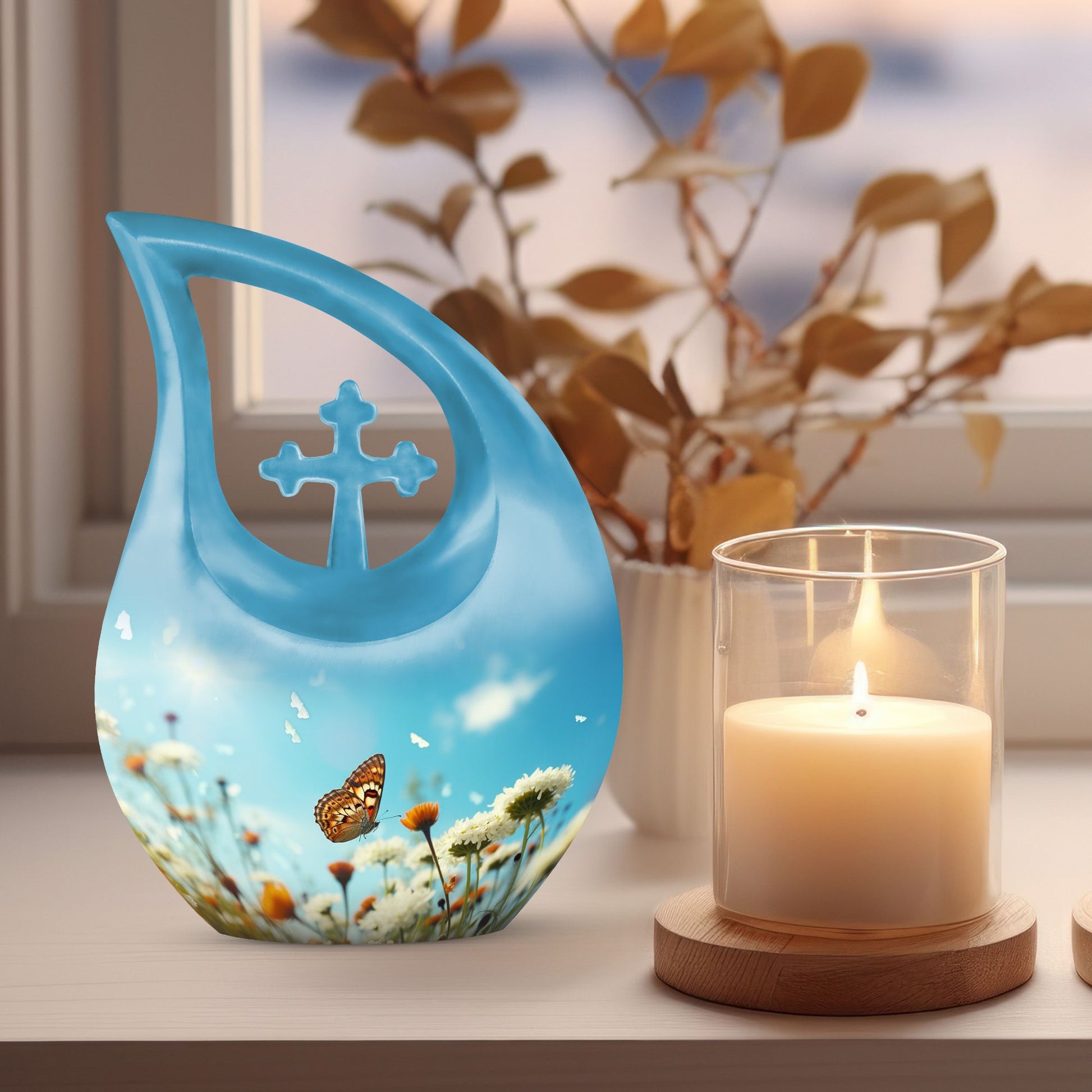 10-inch Butterfly Urn with Cross Drop 