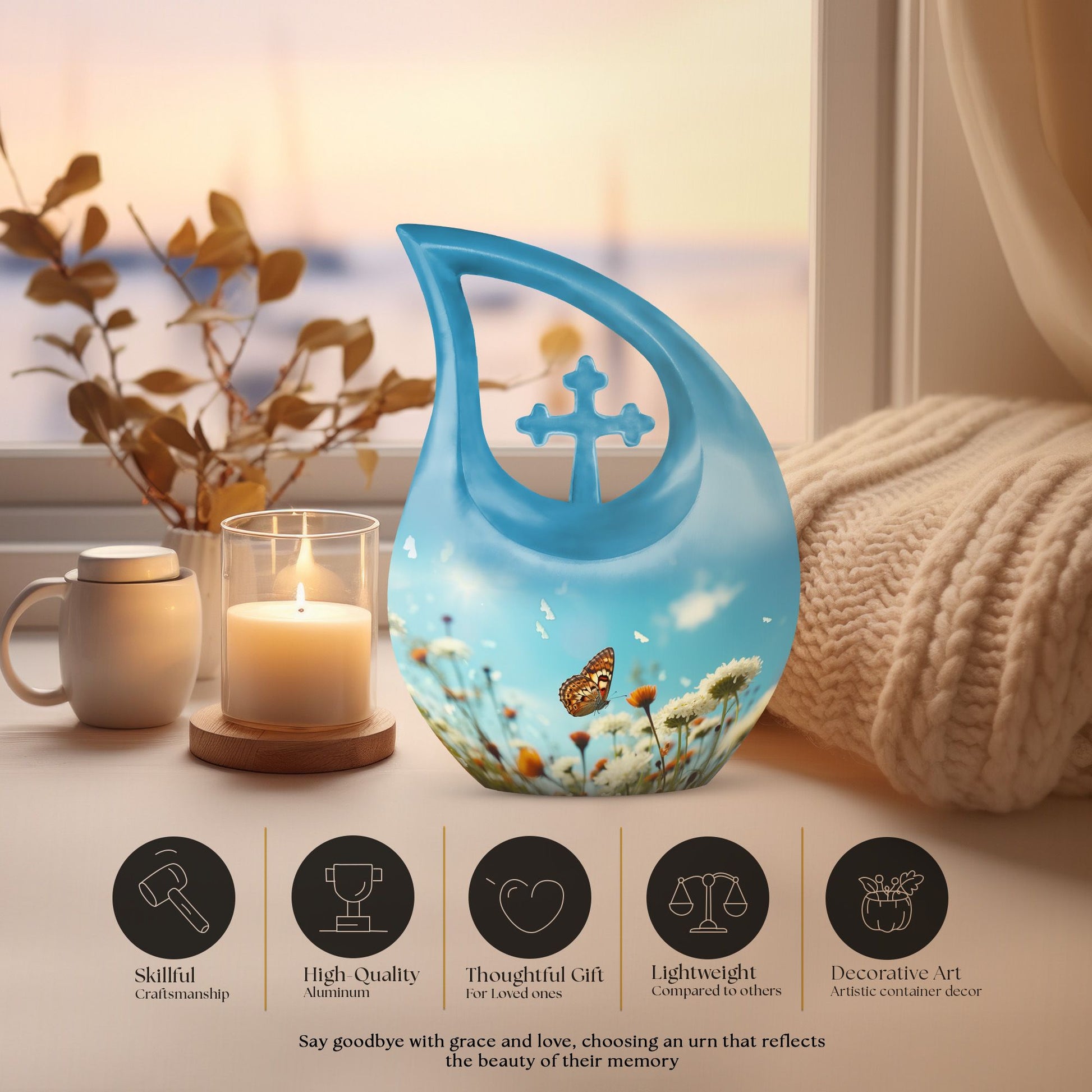 10-inch Butterfly Urn with Cross Drop 