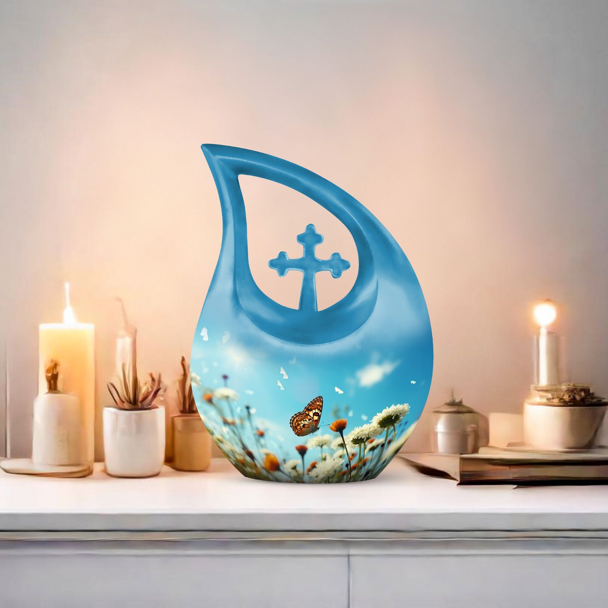 10-inch Butterfly Urn with Cross Drop 