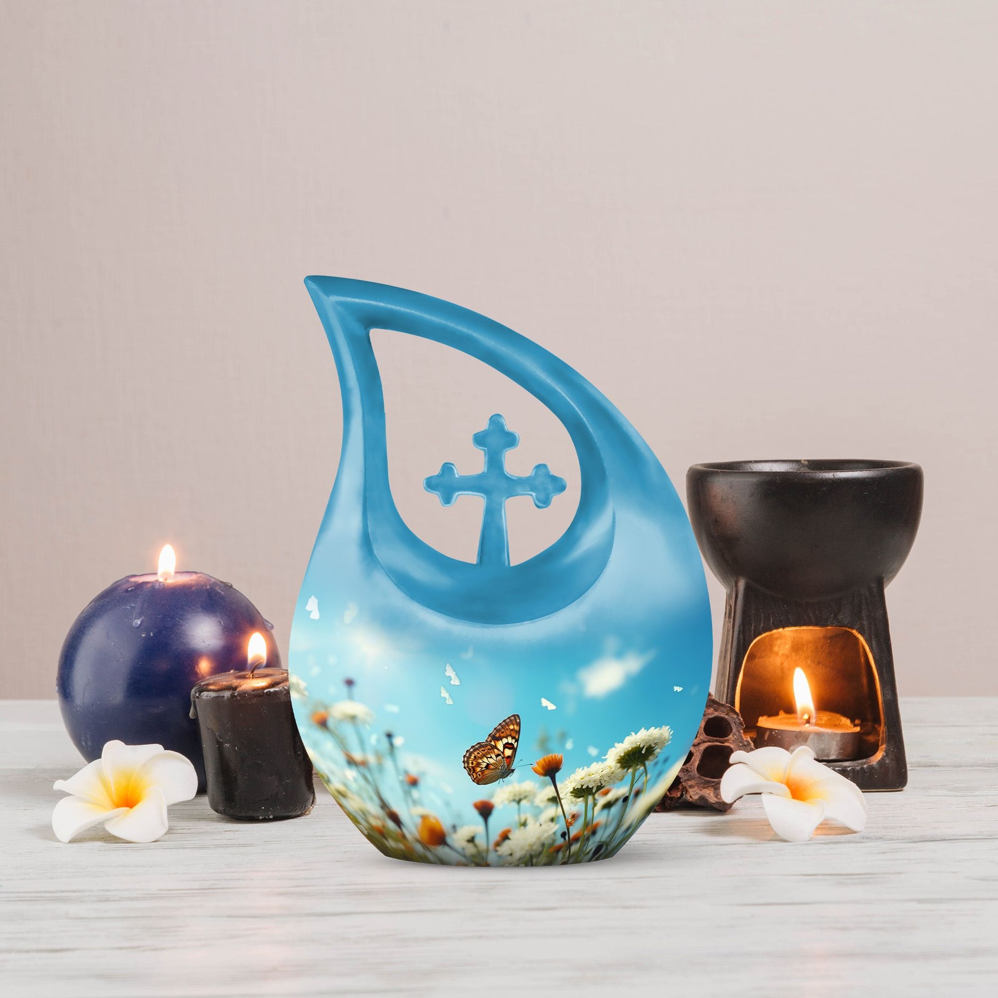 10-inch Butterfly Urn with Cross Drop 