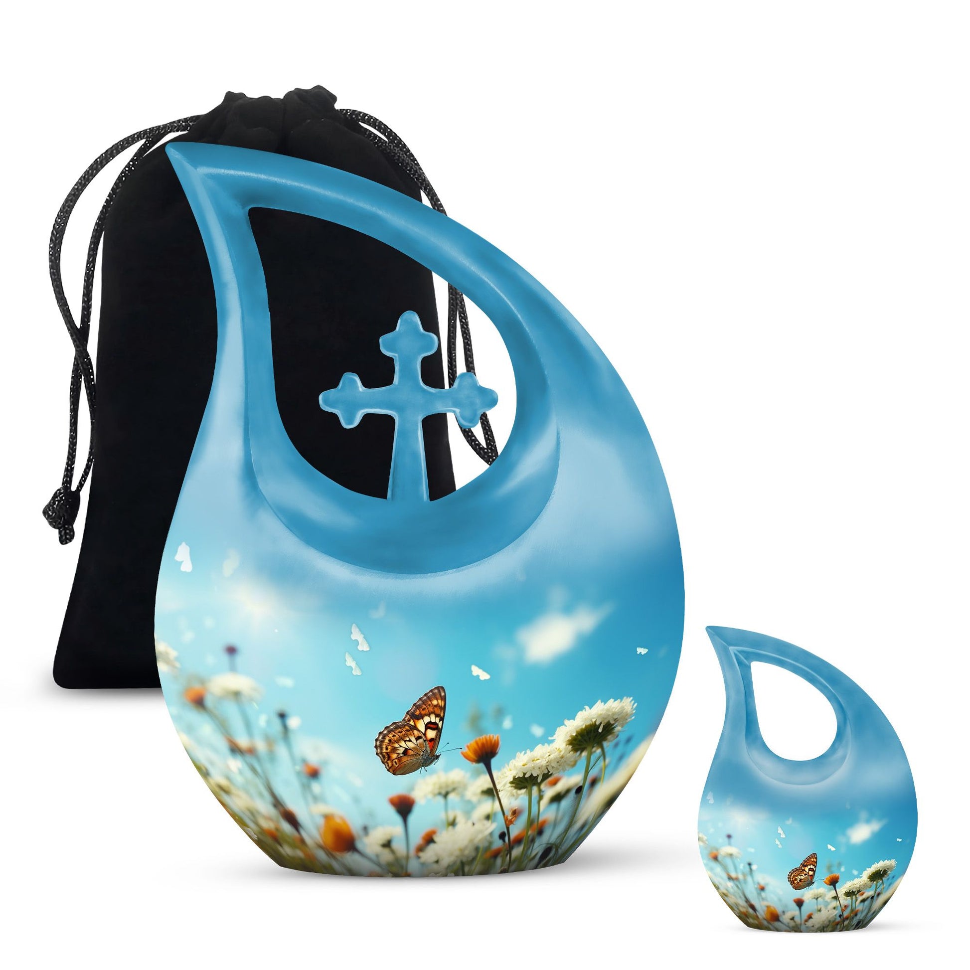 10-inch Butterfly Urn with Cross Drop 