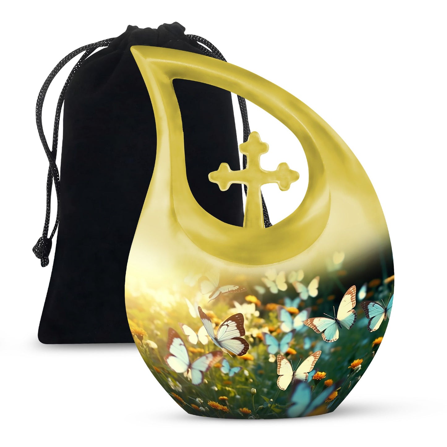 Blue Personalized Butterfly Memorial Urn for Human Ashes - 10-inch, 200 cu in - Yatskia
