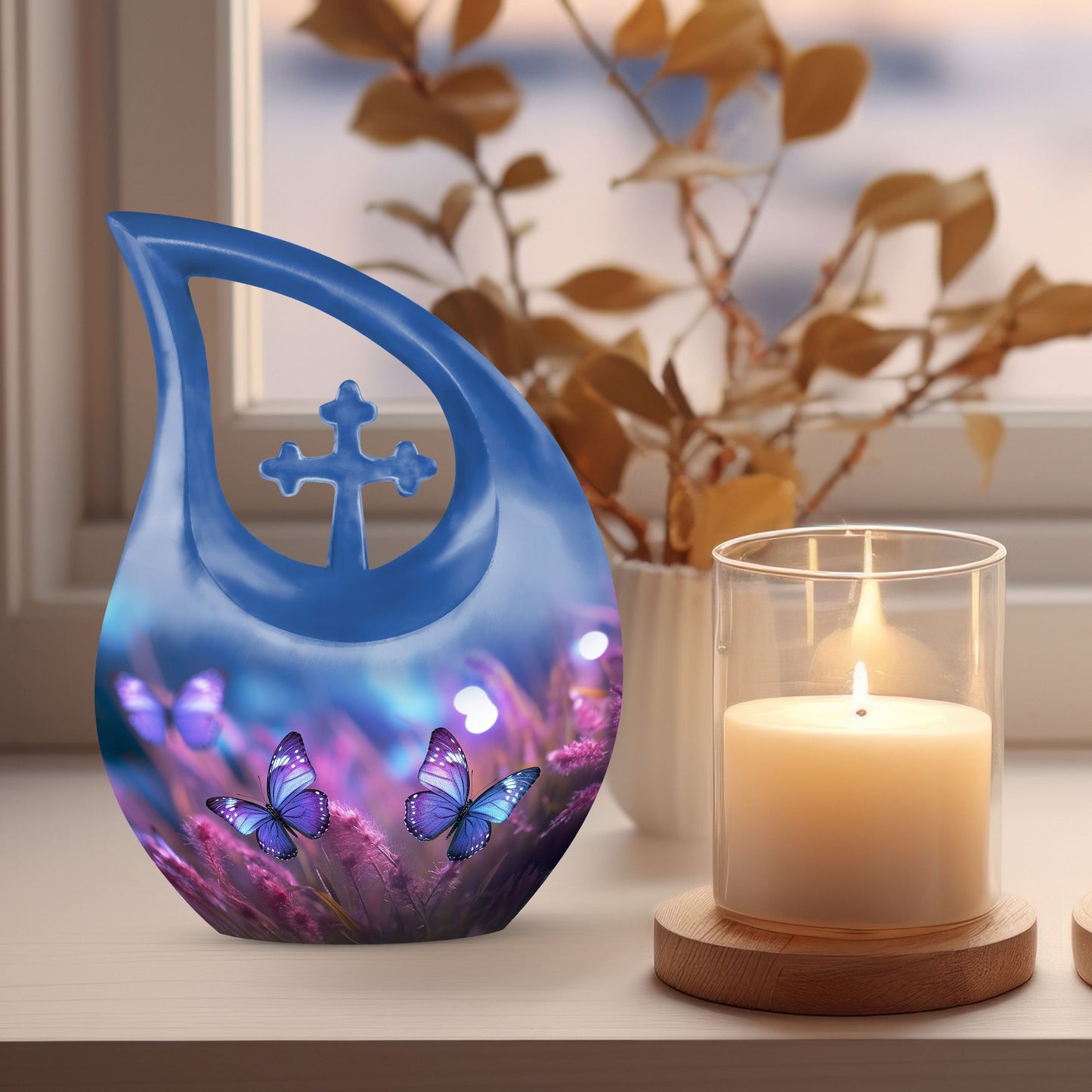 10 Inch Cross Drop Butterfly Urn, 