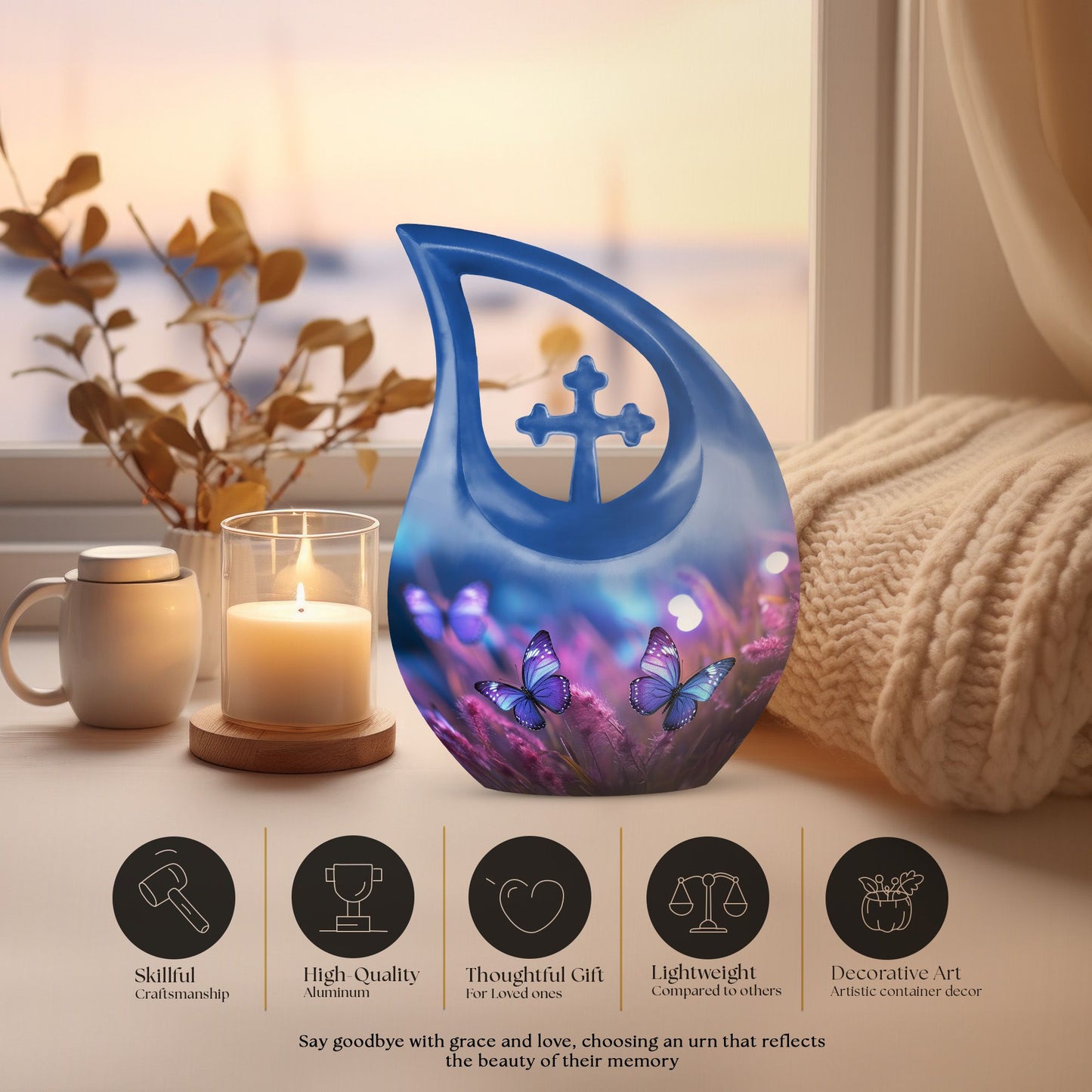 10 Inch Cross Drop Butterfly Urn, 