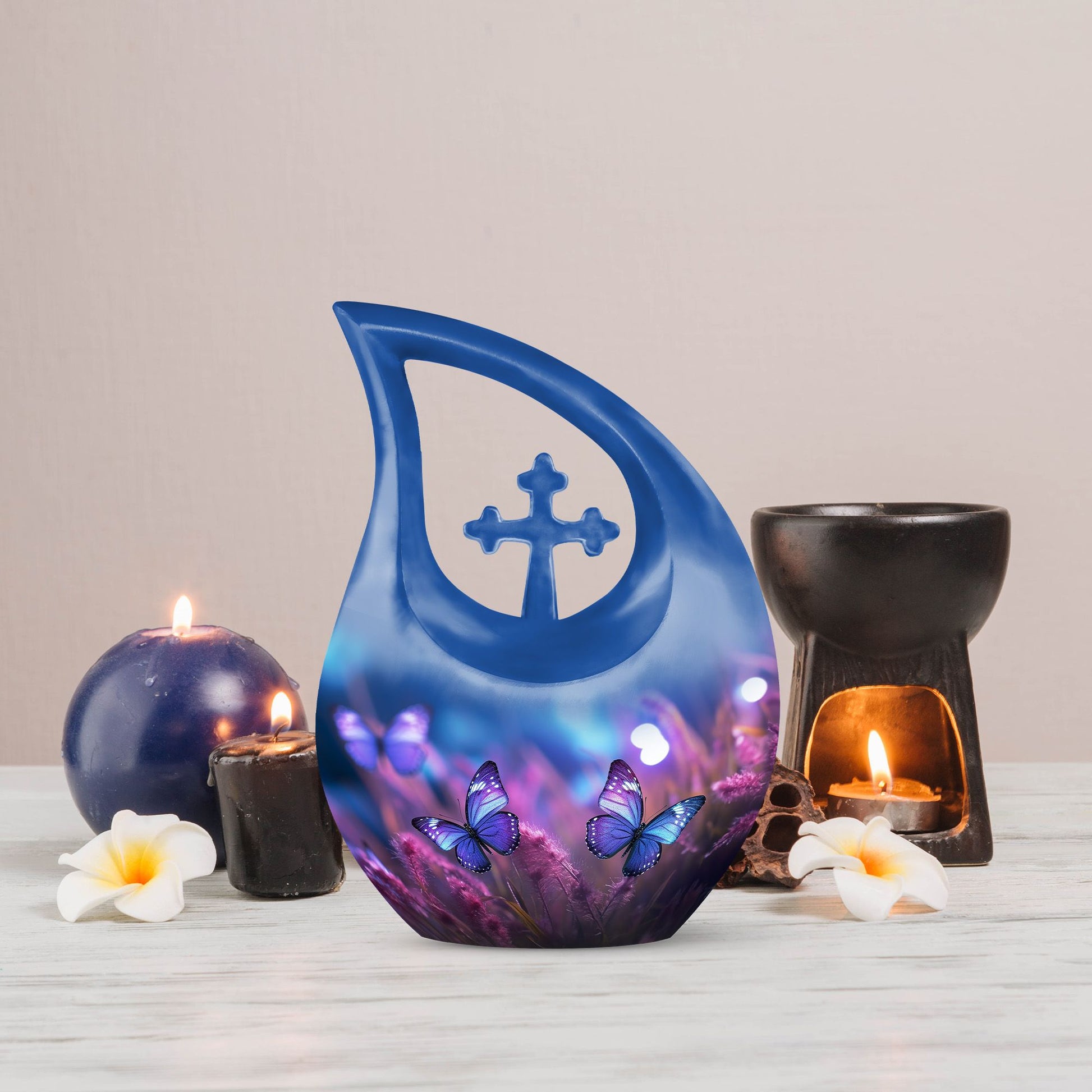 10 Inch Cross Drop Butterfly Urn, 