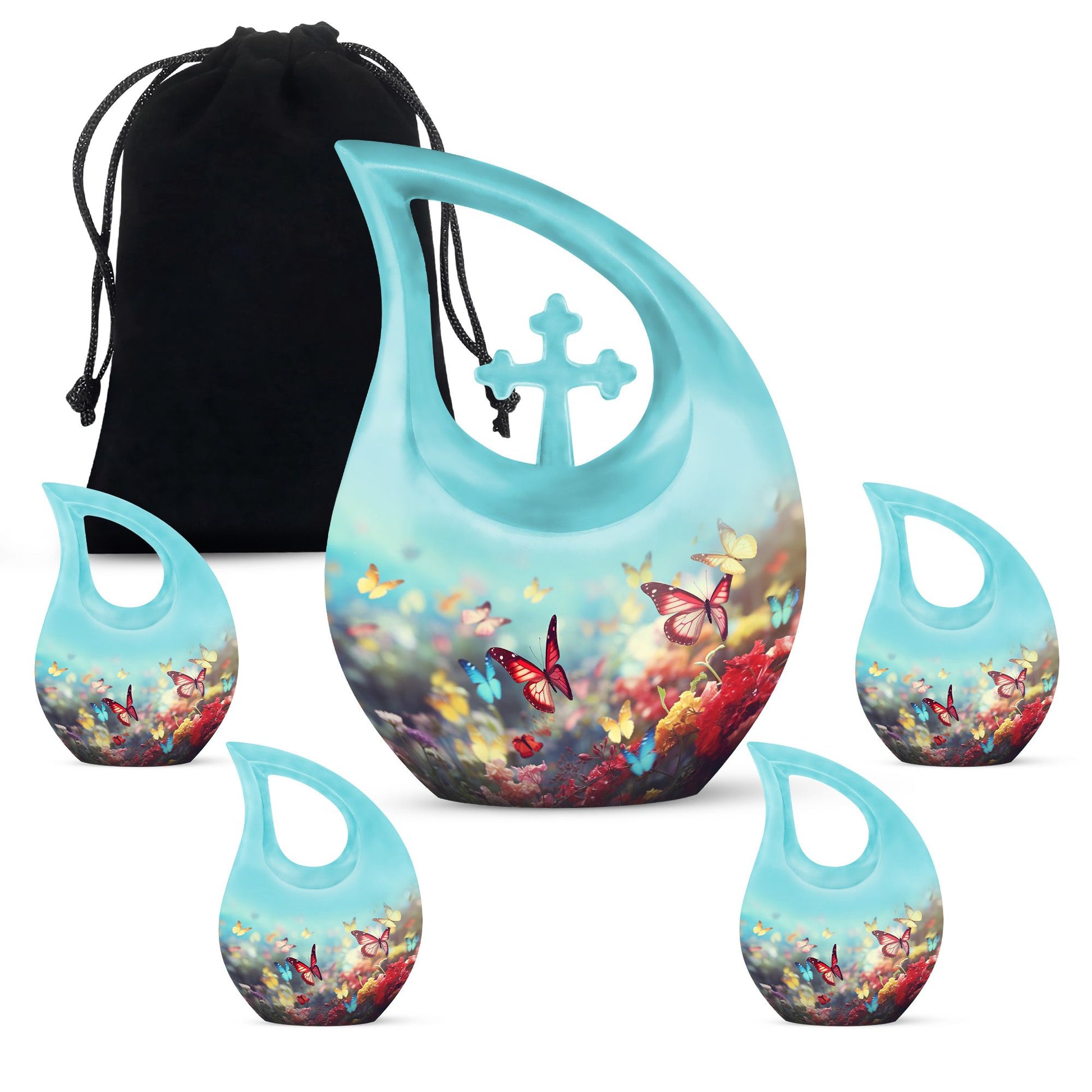 Butterflies Keepsake Urn- Blue Peaceful Memorial Urn For Ashes