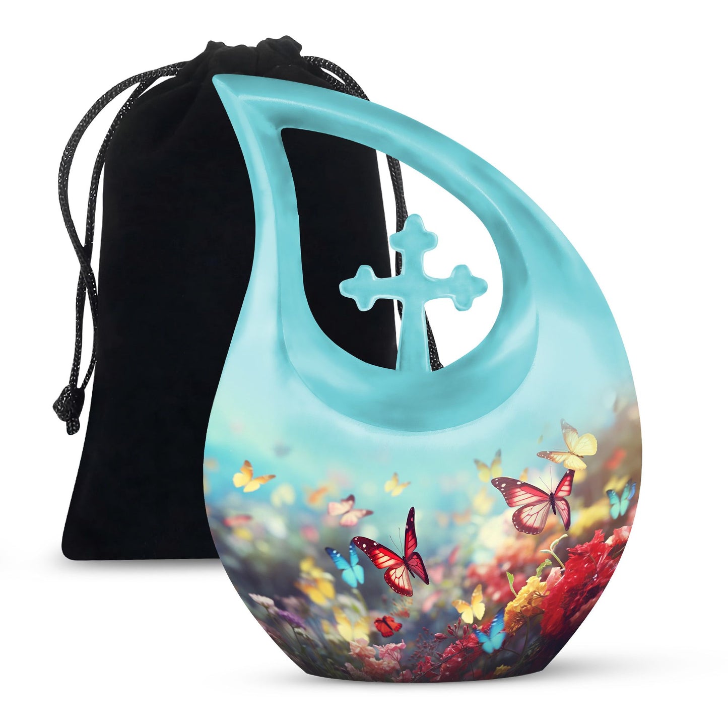 Blue Personalized Butterfly Keepsake Urn for Human Ashes - 10-inch, 200 cu in - Yatskia