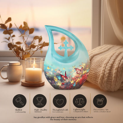 Butterfly-themed, large Cross Drop Keepsake Urn 
