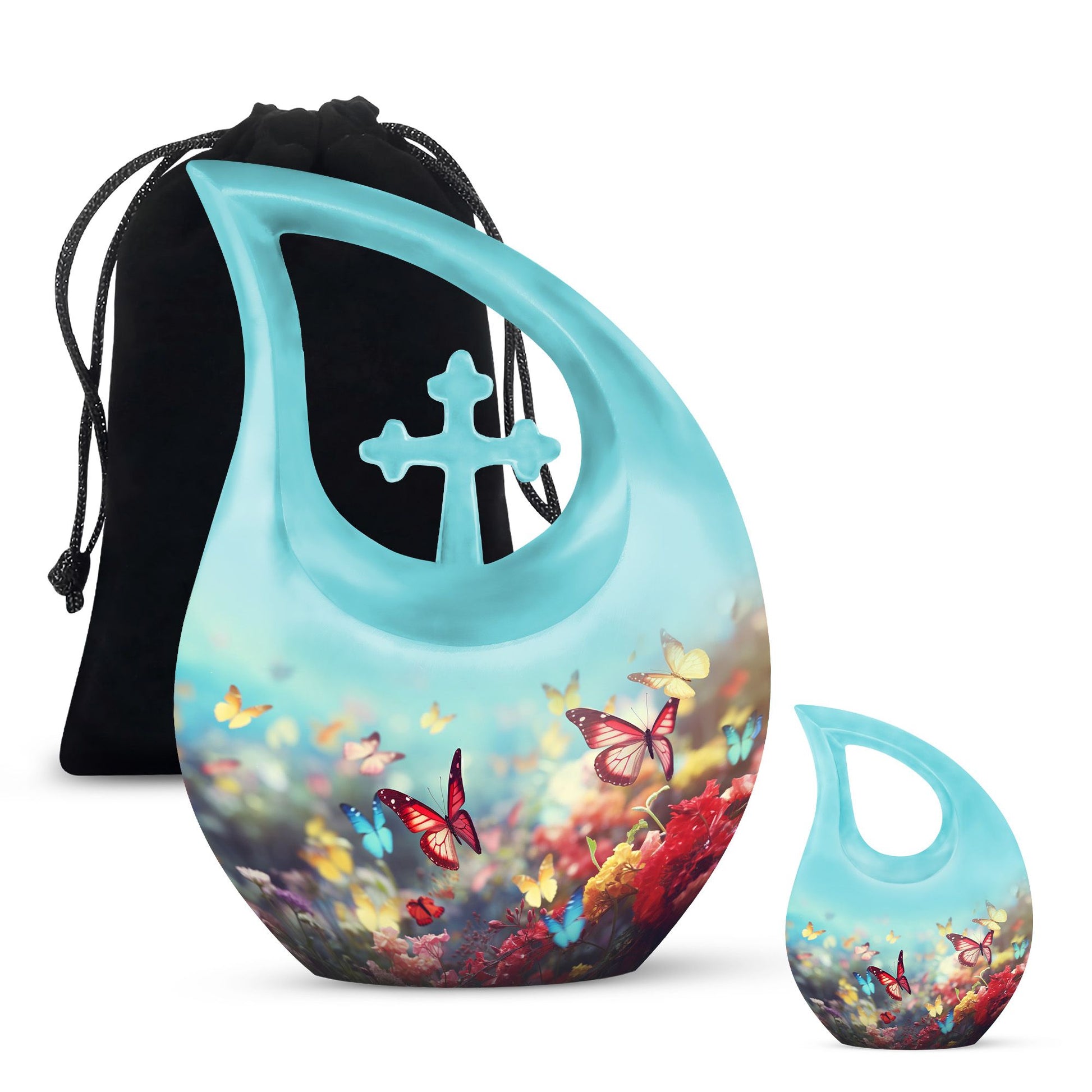 Butterflies Keepsake Urn- Blue Peaceful Memorial Urn For Ashes