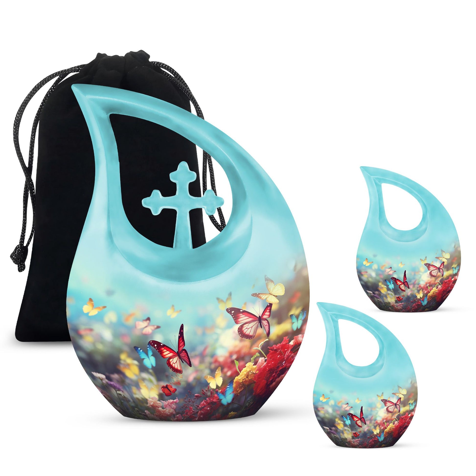 Butterflies Keepsake Urn- Blue Peaceful Memorial Urn For Ashes