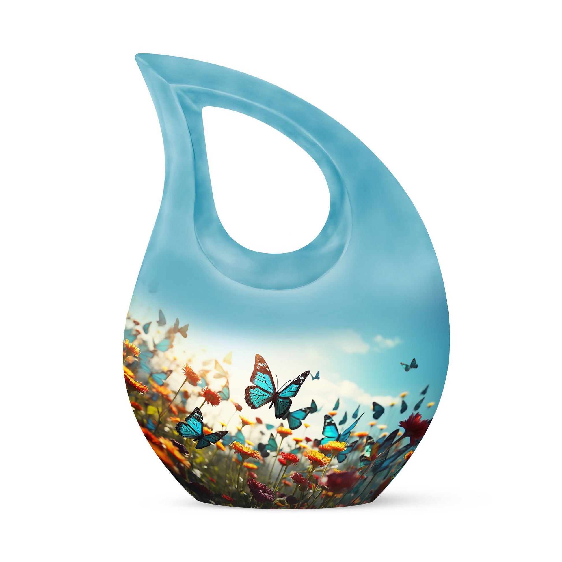 10-inch Butterfly Urn with Cross Drop design for ashes, 