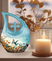 10-inch Butterfly Urn with Cross Drop design for ashes, 