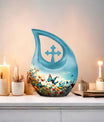 10-inch Butterfly Urn with Cross Drop design for ashes, 