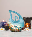 10-inch Butterfly Urn with Cross Drop design for ashes, 